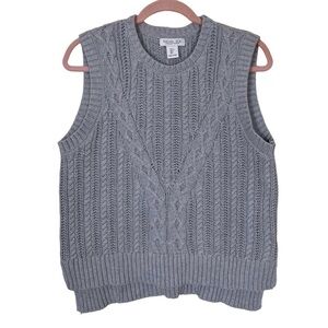 Rachel Zoe Grey Cable Knit Sweater Vest Fisherman Minimalist Academia Fall Sz L